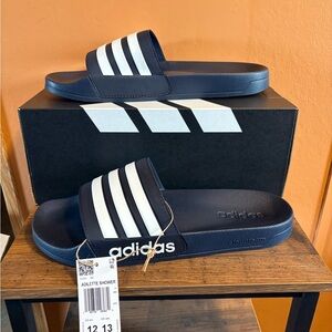 Adidas Dark Black and White Slide Sandals slides adilette new